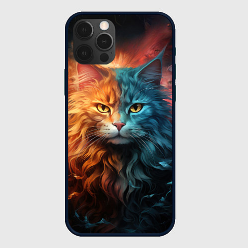 Чехол iPhone 12 Pro Сердитый котик / 3D-Черный – фото 1