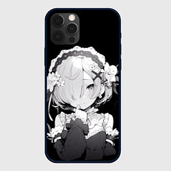 Чехол для iPhone 12 Pro Рем из ре зеро - черно белый портрет, цвет: 3D-черный