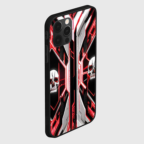 Чехол iPhone 12 Pro Красные кибер черепа / 3D-Черный – фото 2