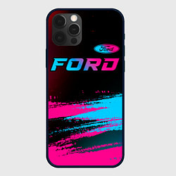 Чехол для iPhone 12 Pro Ford - neon gradient: символ сверху, цвет: 3D-черный