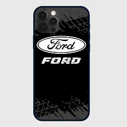 Чехол iPhone 12 Pro Ford speed на темном фоне со следами шин
