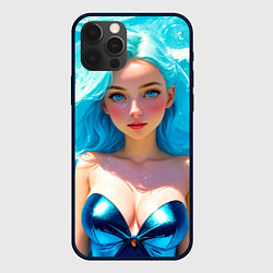Чехол для iPhone 12 Pro Девушка на фоне бирюзовых волн, цвет: 3D-черный