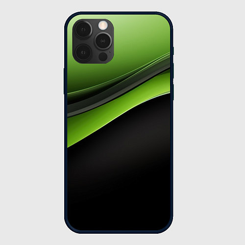 Чехол iPhone 12 Pro Black green abstract / 3D-Черный – фото 1