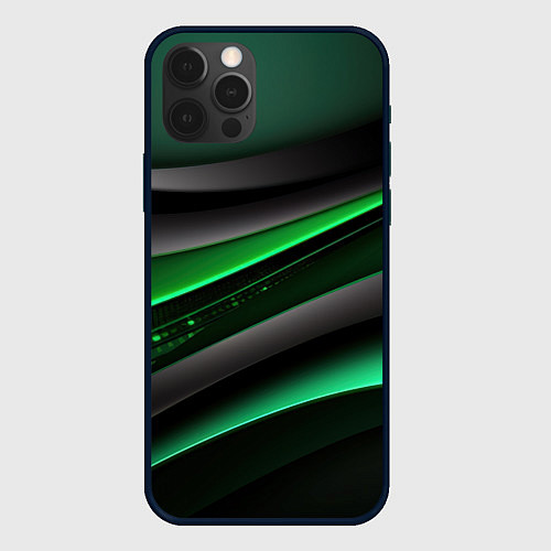 Чехол iPhone 12 Pro Black green line / 3D-Черный – фото 1