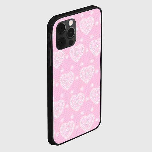Чехол iPhone 12 Pro Розовое кружево сердечки / 3D-Черный – фото 2