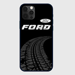 Чехол iPhone 12 Pro Ford speed на темном фоне со следами шин: символ с