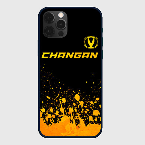 Чехол iPhone 12 Pro Changan - gold gradient: символ сверху / 3D-Черный – фото 1