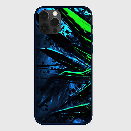 Чехол iPhone 12 Pro Black green abstract / 3D-Черный – фото 1