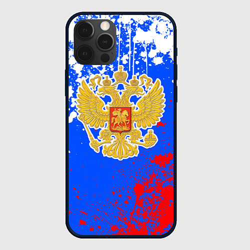 Чехол iPhone 12 Pro Триколор рф и герб / 3D-Черный – фото 1