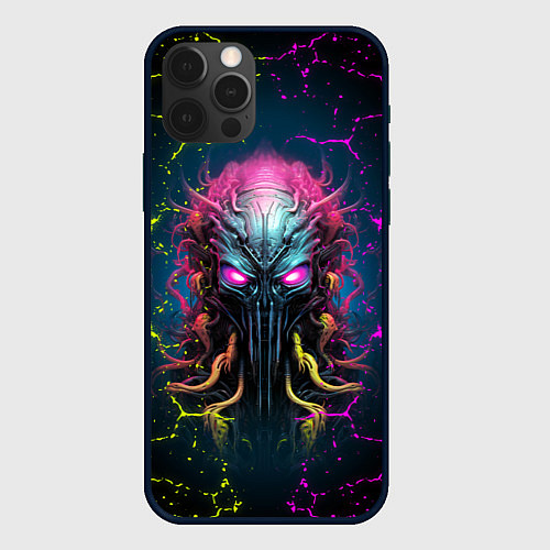 Чехол iPhone 12 Pro Alien - neon style / 3D-Черный – фото 1