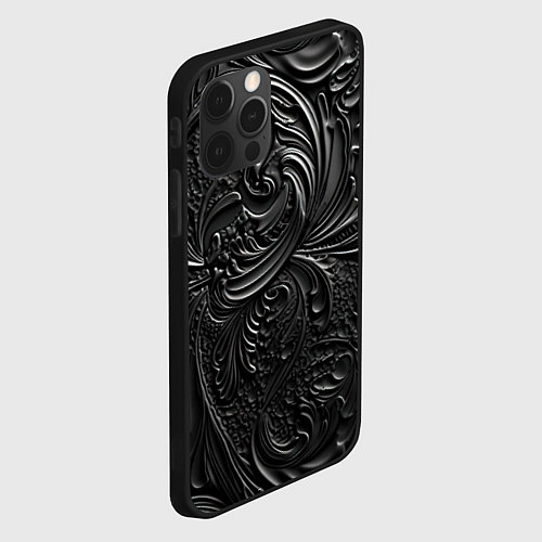 Чехол iPhone 12 Pro Объемная черная текстура из кожи / 3D-Черный – фото 2