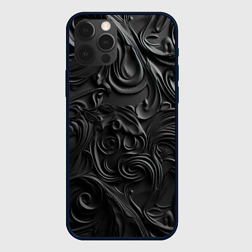 Чехол iPhone 12 Pro Черная текстура из кожи с узорами / 3D-Черный – фото 1