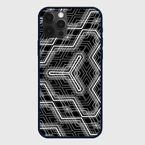 Чехол iPhone 12 Pro Черно-белый ассеметричный узор / 3D-Черный – фото 1