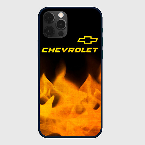 Чехол iPhone 12 Pro Chevrolet - gold gradient: символ сверху / 3D-Черный – фото 1