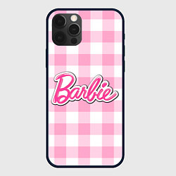 Чехол для iPhone 12 Pro Барби лого розовая клетка, цвет: 3D-черный
