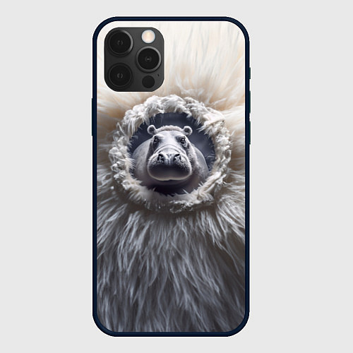 Чехол iPhone 12 Pro Брутальный бегемот / 3D-Черный – фото 1