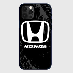 Чехол iPhone 12 Pro Honda speed на темном фоне со следами шин