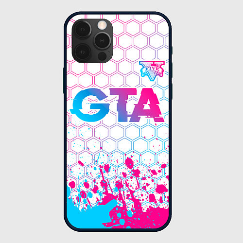 Чехол iPhone 12 Pro GTA neon gradient style: символ сверху / 3D-Черный – фото 1