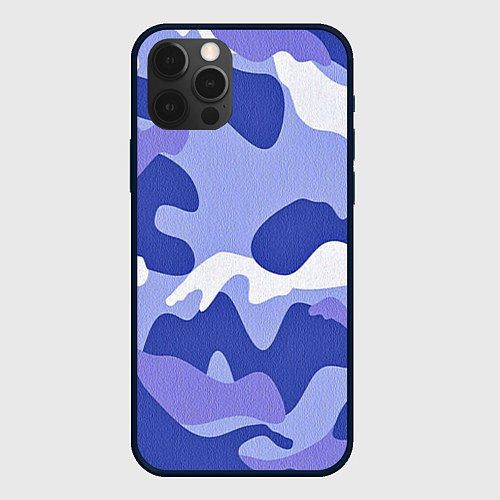 Чехол iPhone 12 Pro Камуфляжный узор голубой / 3D-Черный – фото 1