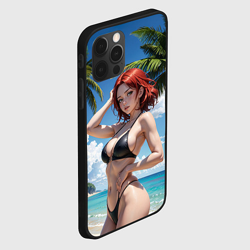 Чехол iPhone 12 Pro Девушка с рыжими волосами на пляже / 3D-Черный – фото 2