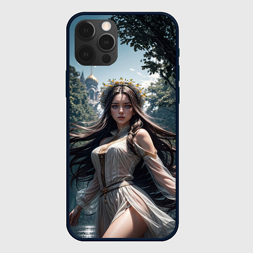 Чехол iPhone 12 Pro Русская красивая девушка на природе / 3D-Черный – фото 1