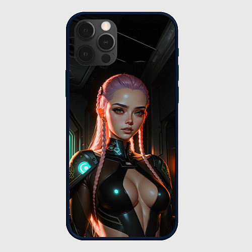 Чехол iPhone 12 Pro Красивая девушка киберпанк / 3D-Черный – фото 1