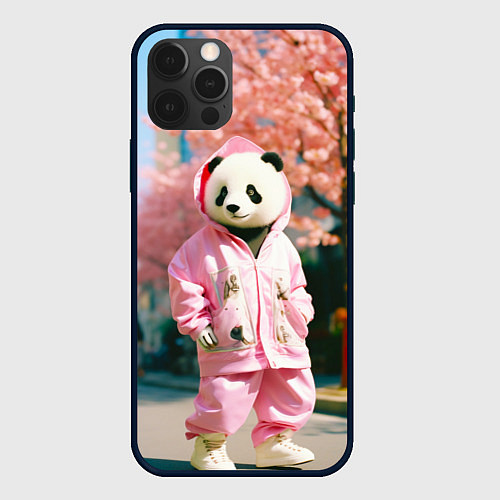 Чехол iPhone 12 Pro Милая панда в пуховике / 3D-Черный – фото 1