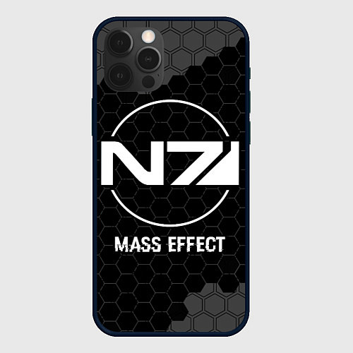Чехол iPhone 12 Pro Mass Effect glitch на темном фоне / 3D-Черный – фото 1