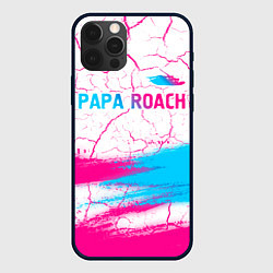 Чехол для iPhone 12 Pro Papa Roach neon gradient style: символ сверху, цвет: 3D-черный