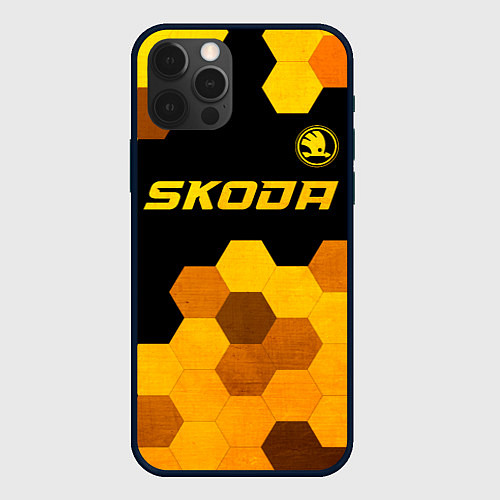 Чехол iPhone 12 Pro Skoda - gold gradient: символ сверху / 3D-Черный – фото 1