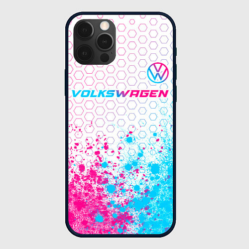 Чехол iPhone 12 Pro Volkswagen neon gradient style: символ сверху / 3D-Черный – фото 1