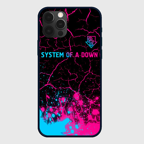 Чехол iPhone 12 Pro System of a Down - neon gradient: символ сверху / 3D-Черный – фото 1