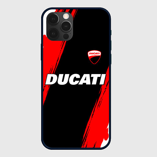 Чехол iPhone 12 Pro Ducati moto - красные полосы / 3D-Черный – фото 1