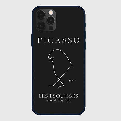 Чехол iPhone 12 Pro Птица на черном - Пабло Пикассо / 3D-Черный – фото 1
