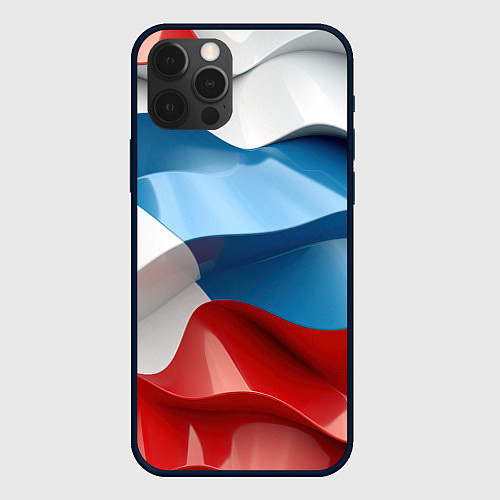 Чехол iPhone 12 Pro Абстракция в цветах флага РФ / 3D-Черный – фото 1