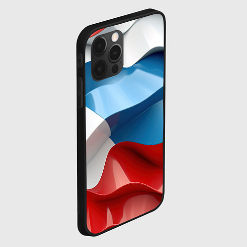 Чехол iPhone 12 Pro Абстракция в цветах флага РФ / 3D-Черный – фото 2