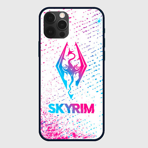 Чехол iPhone 12 Pro Skyrim neon gradient style / 3D-Черный – фото 1