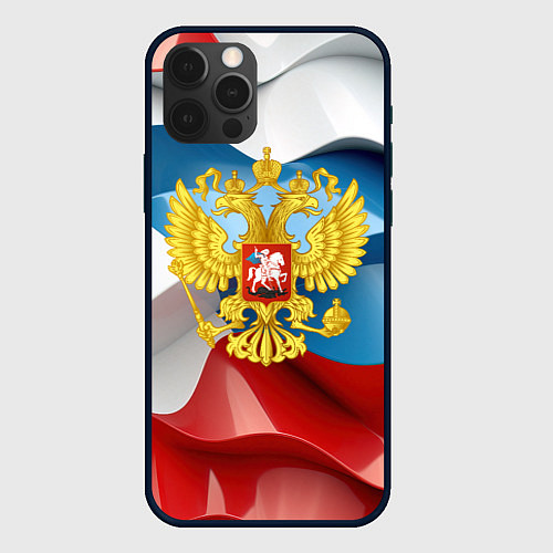 Чехол iPhone 12 Pro Герб России триколор / 3D-Черный – фото 1