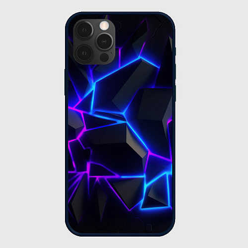 Чехол iPhone 12 Pro Синий и фиолетовый неон / 3D-Черный – фото 1