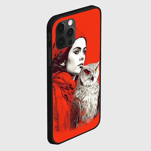 Чехол iPhone 12 Pro Леди в красном с совой / 3D-Черный – фото 2