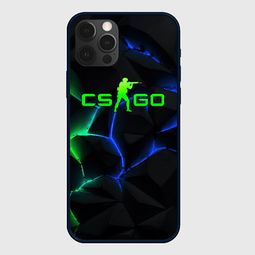 Чехол iPhone 12 Pro CS GO green blue neon / 3D-Черный – фото 1