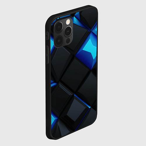 Чехол iPhone 12 Pro Черные и синие плитки / 3D-Черный – фото 2