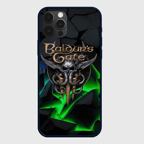 Чехол iPhone 12 Pro Baldurs Gate 3 black blue neon / 3D-Черный – фото 1