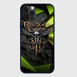 Чехол iPhone 12 Pro Baldurs Gate 3 logo green abstract