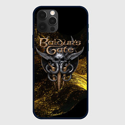 Чехол для iPhone 12 Pro Baldurs Gate 3 logo gold black, цвет: 3D-черный