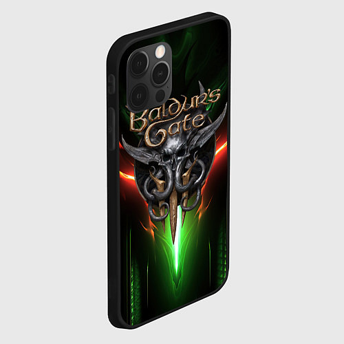 Чехол iPhone 12 Pro Baldurs Gate 3 logo green red light / 3D-Черный – фото 2