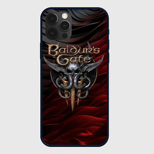 Чехол iPhone 12 Pro Baldurs Gate 3 logo dark red black / 3D-Черный – фото 1