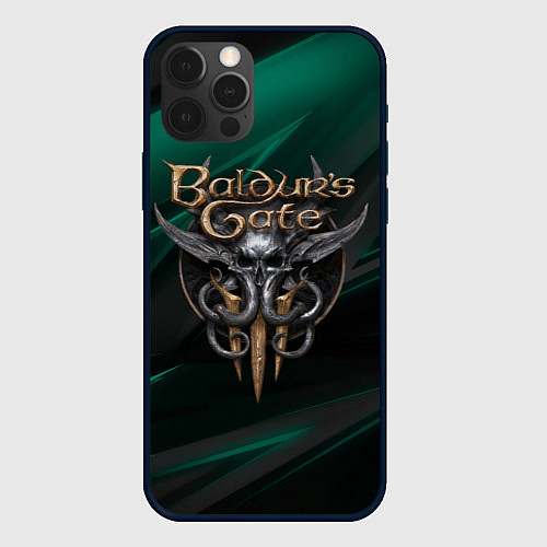 Чехол iPhone 12 Pro Baldurs Gate 3 logo green geometry / 3D-Черный – фото 1