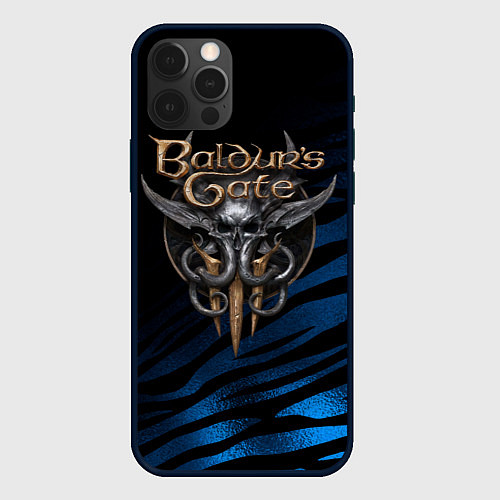 Чехол iPhone 12 Pro Baldurs Gate 3 logo blue geometry / 3D-Черный – фото 1