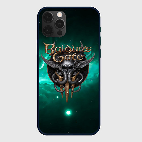 Чехол iPhone 12 Pro Baldurs Gate 3 logo green / 3D-Черный – фото 1